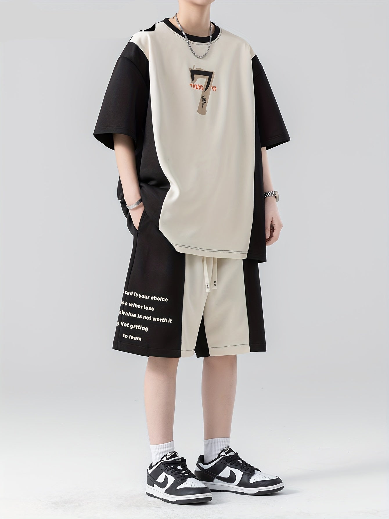 Ensemble décontracté pour homme, t-shirt à manches courtes imprimé patchwork tendance pour l'été, ensemble complet