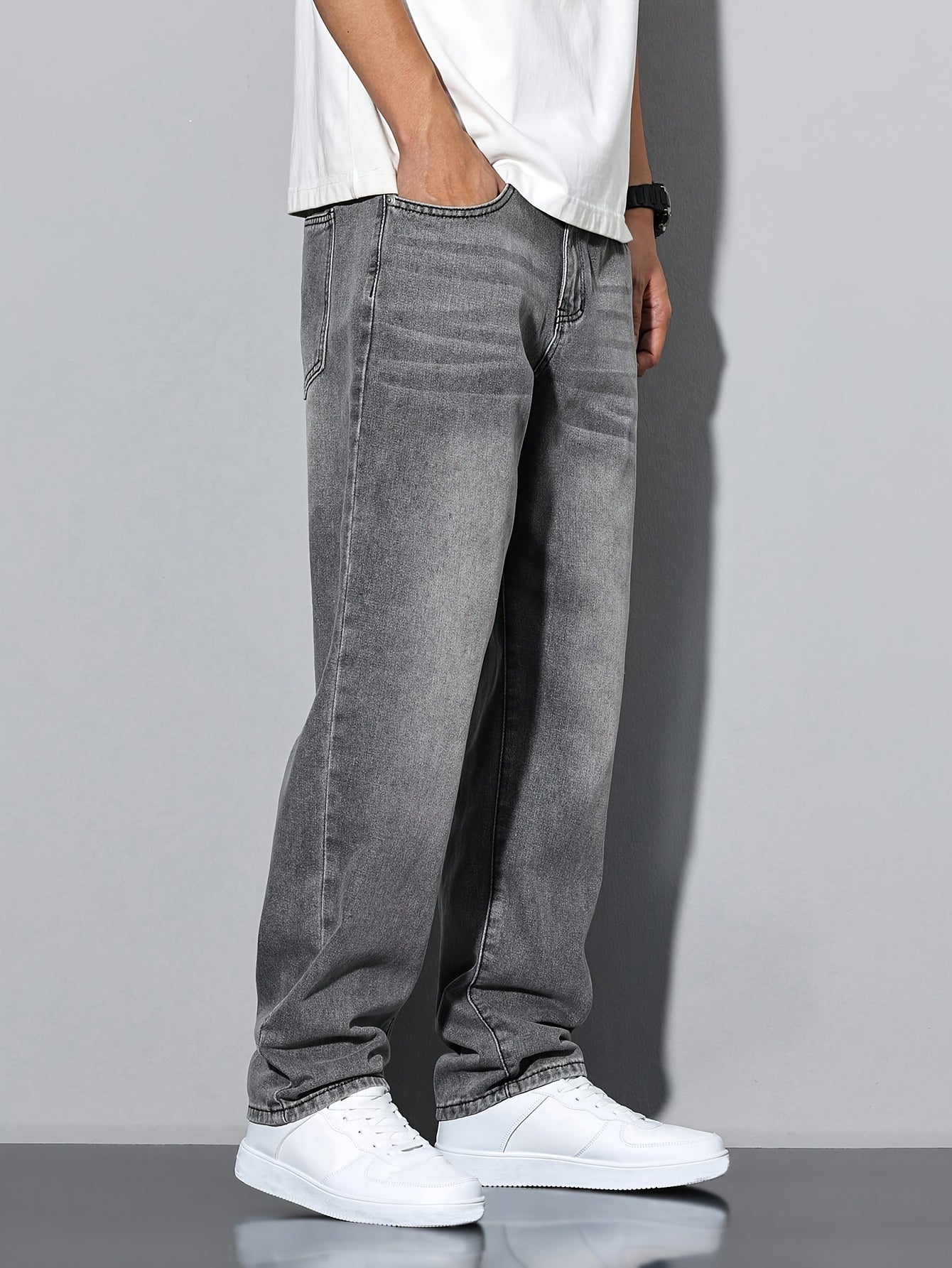 Men’s jeans - grey, aged details, casual cut, machine washable,