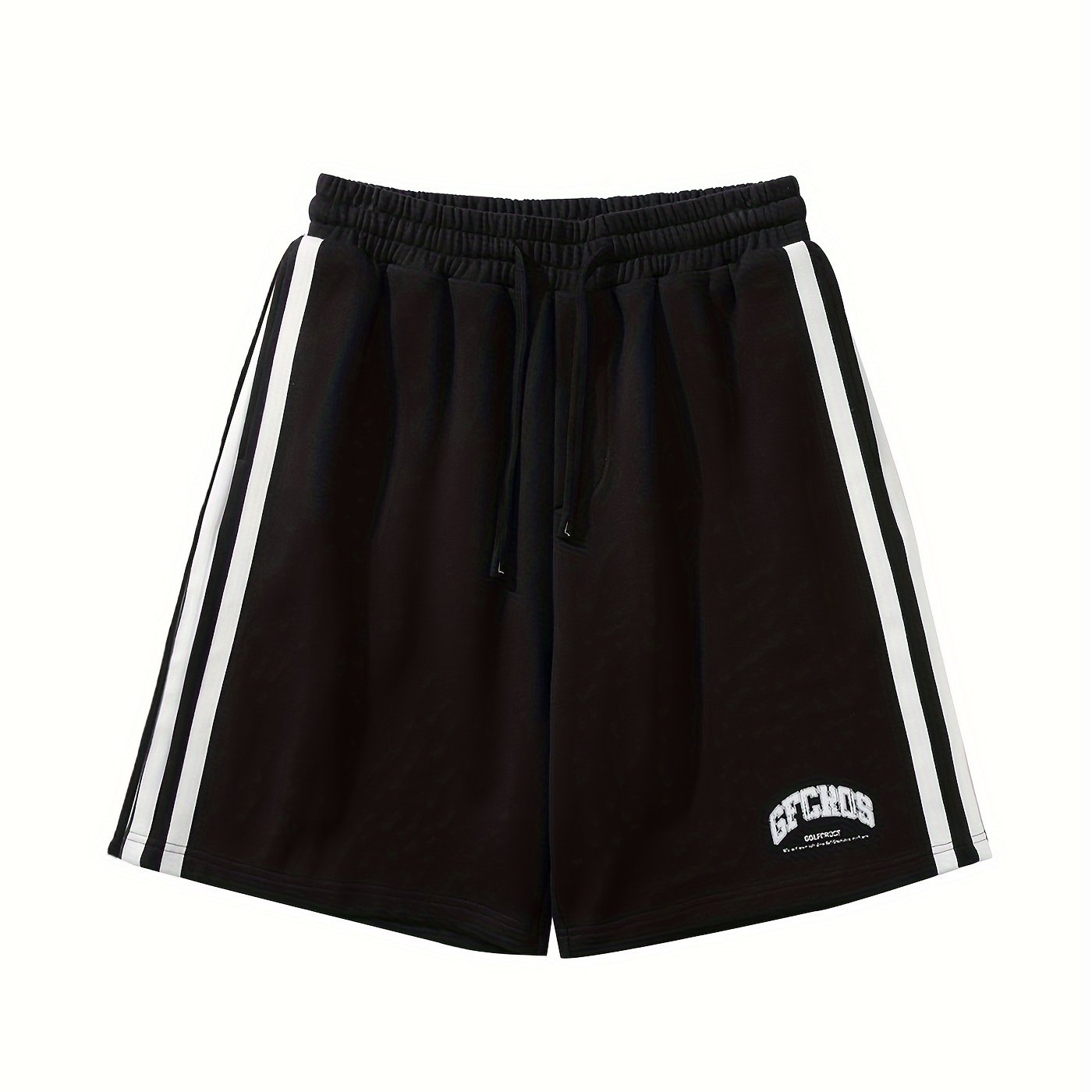 Pantalón corto amplio con rayas y estampado gráfico con bolsillos, cintura elástica y cordón