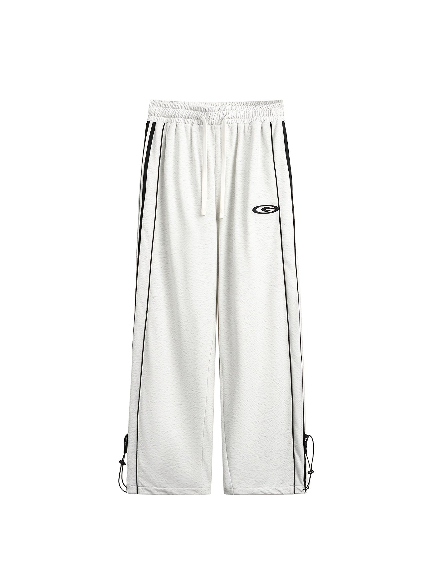 Pantalón casual de algodón con rayas laterales, corte holgado gris
