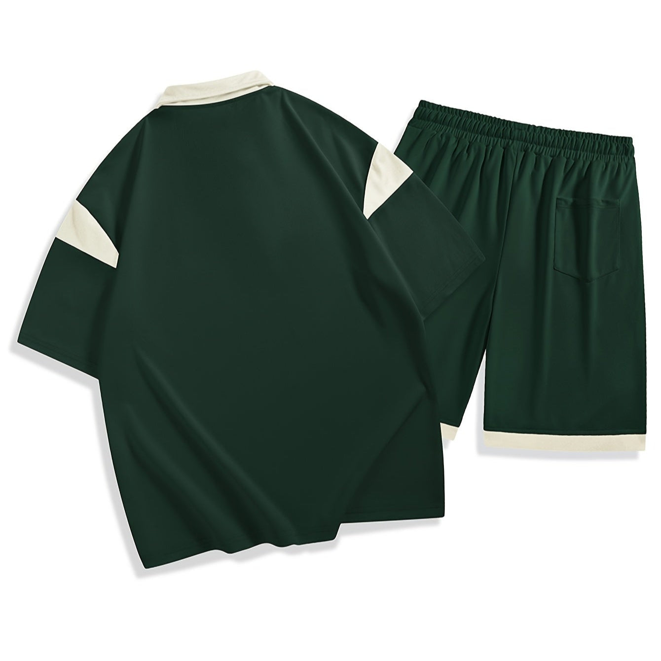 Men's Casual Fashion Sports Set, Short Sleeve Polo Shirt with Collar and Loose Shorts