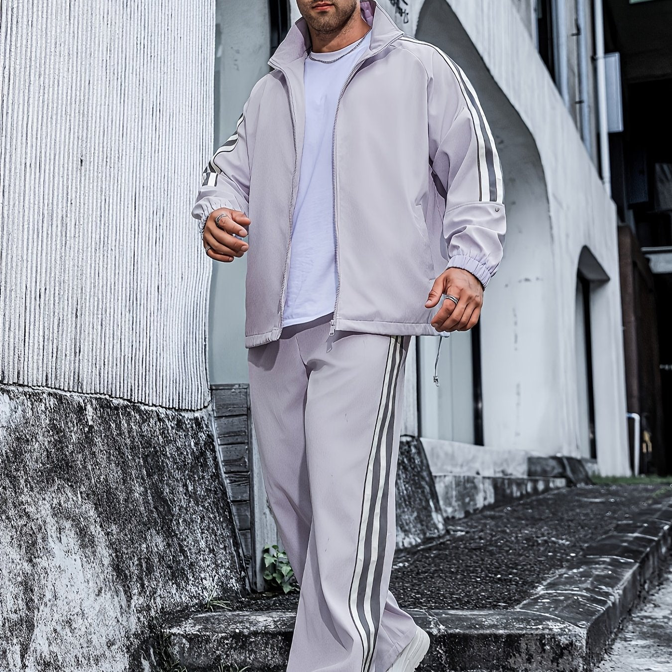 Gray striped tracksuit set