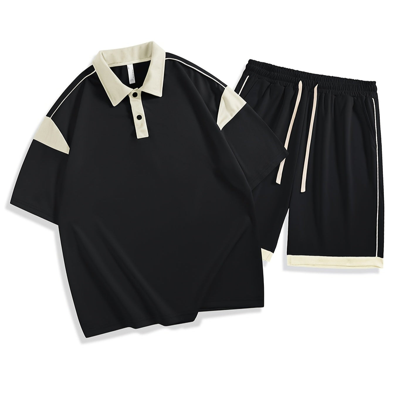 Men's Casual Fashion Sports Set, Short Sleeve Polo Shirt with Collar and Loose Shorts