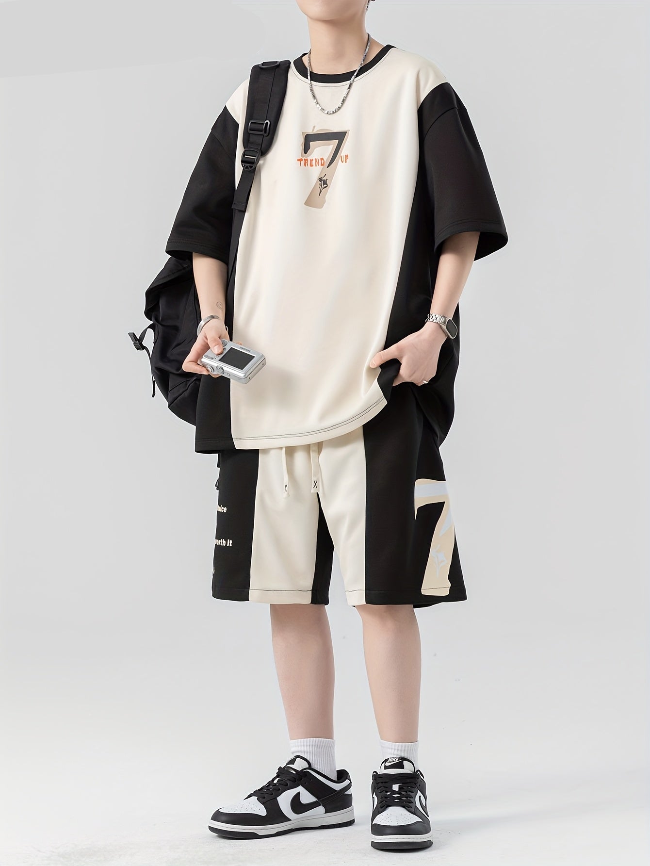 Ensemble décontracté pour homme, t-shirt à manches courtes imprimé patchwork tendance pour l'été, ensemble complet