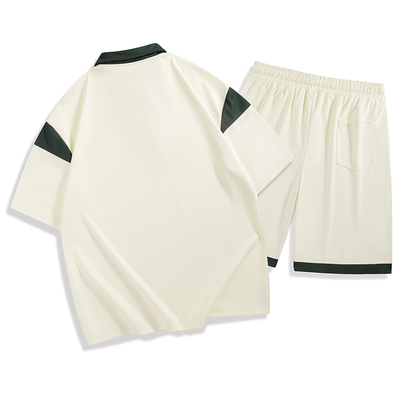 Men's Casual Fashion Sports Set, Short Sleeve Polo Shirt with Collar and Loose Shorts