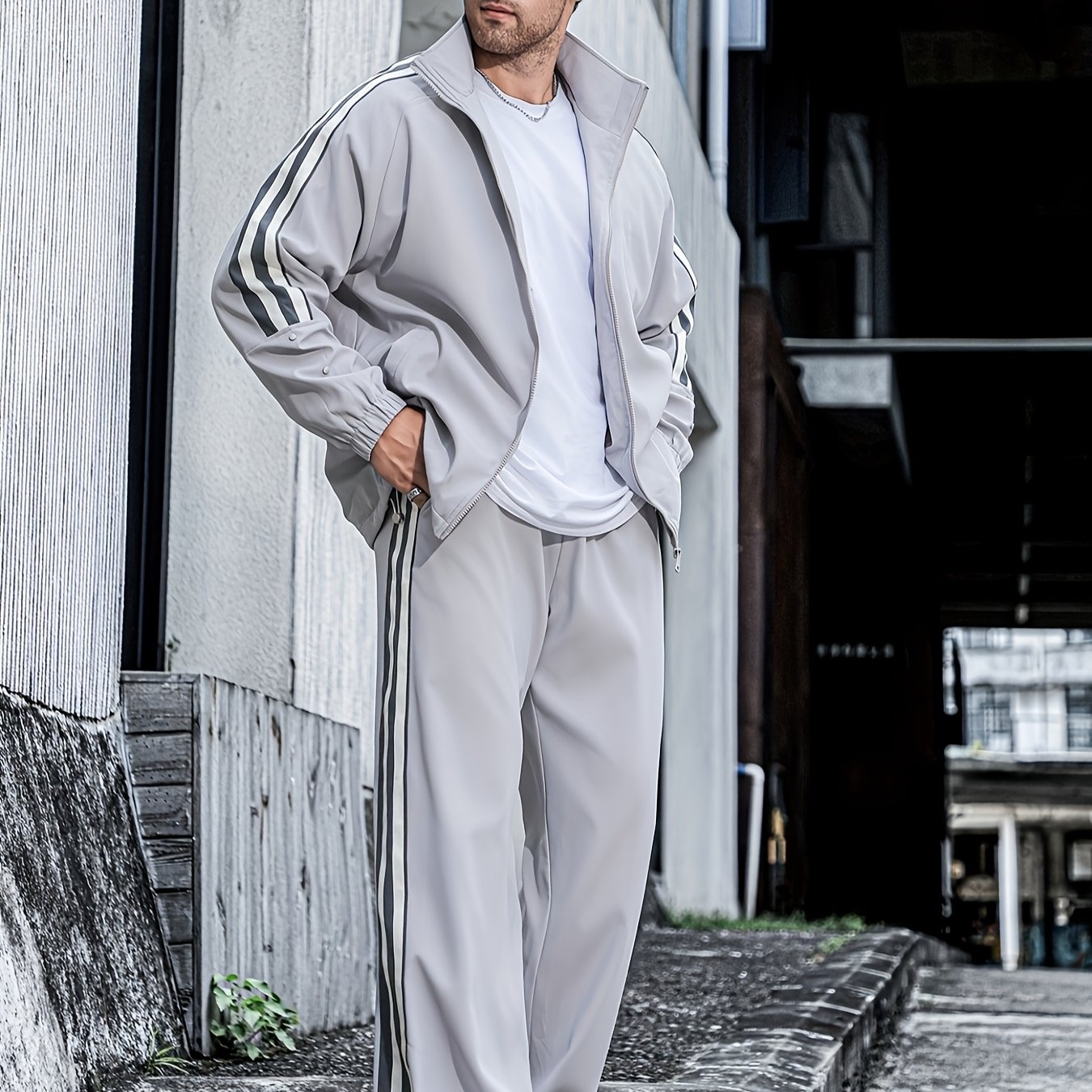 Gray striped tracksuit set