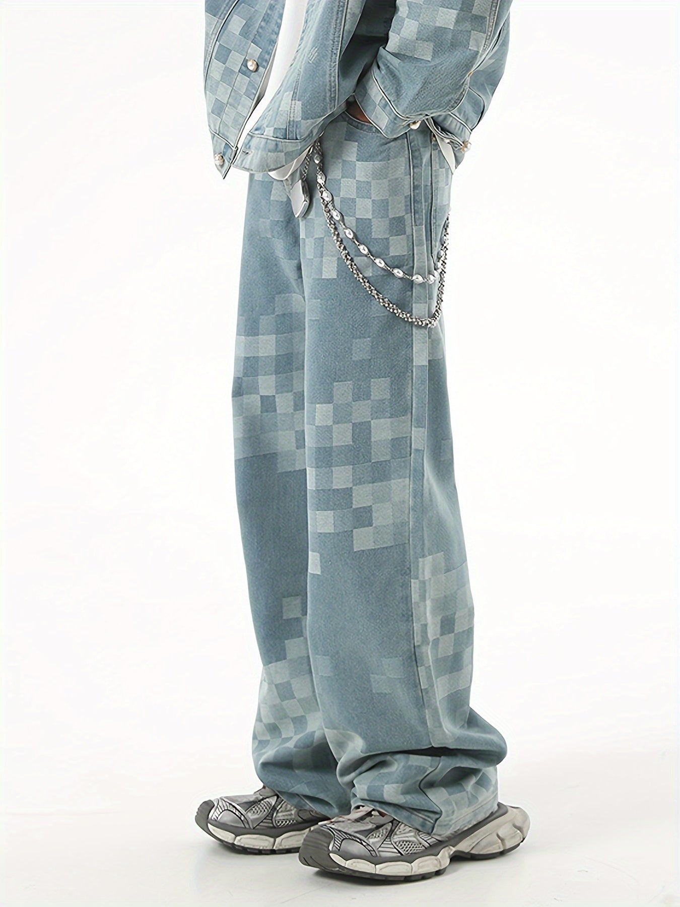 Pantalones vaqueros de talla media para hombre, 1 pieza - Color sólido, tejido no elástico, corte clásico, cremallera, tejido, acabado deslavado, estilo básico para otoño/invierno