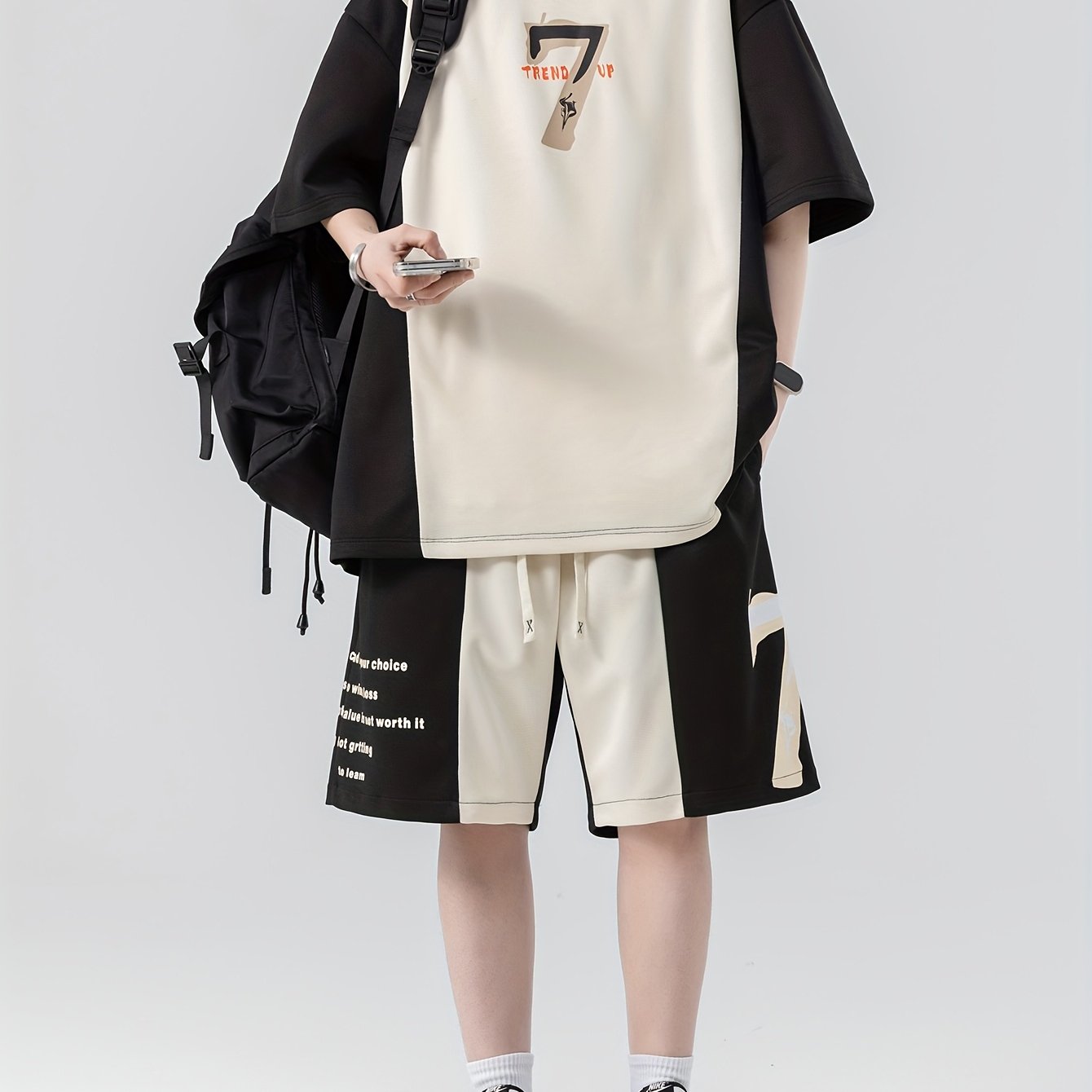Ensemble décontracté pour homme, t-shirt à manches courtes imprimé patchwork tendance pour l'été, ensemble complet