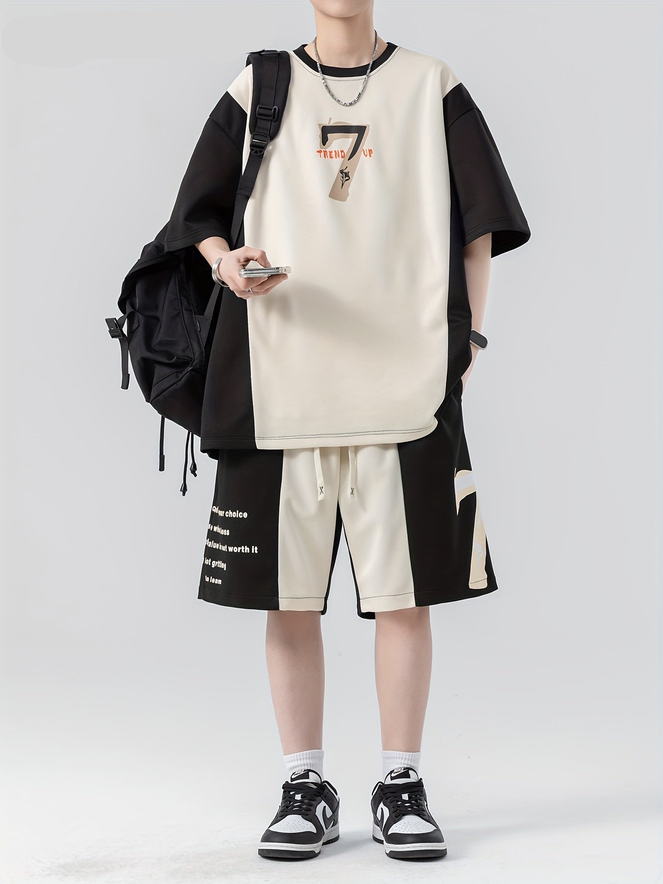 Ensemble décontracté pour homme, t-shirt à manches courtes imprimé patchwork tendance pour l'été, ensemble complet