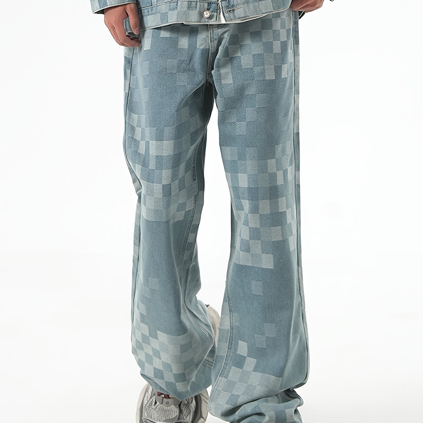 Pantalones vaqueros de talla media para hombre, 1 pieza - Color sólido, tejido no elástico, corte clásico, cremallera, tejido, acabado deslavado, estilo básico para otoño/invierno