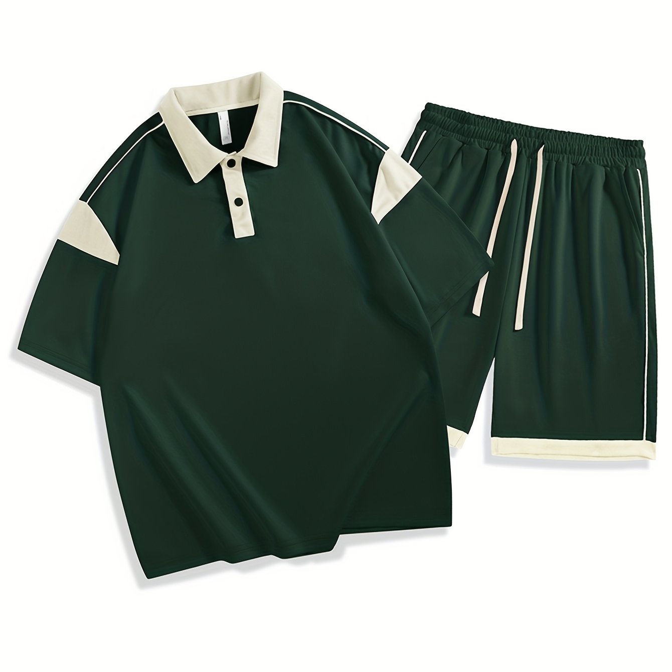 Men's Casual Fashion Sports Set, Short Sleeve Polo Shirt with Collar and Loose Shorts