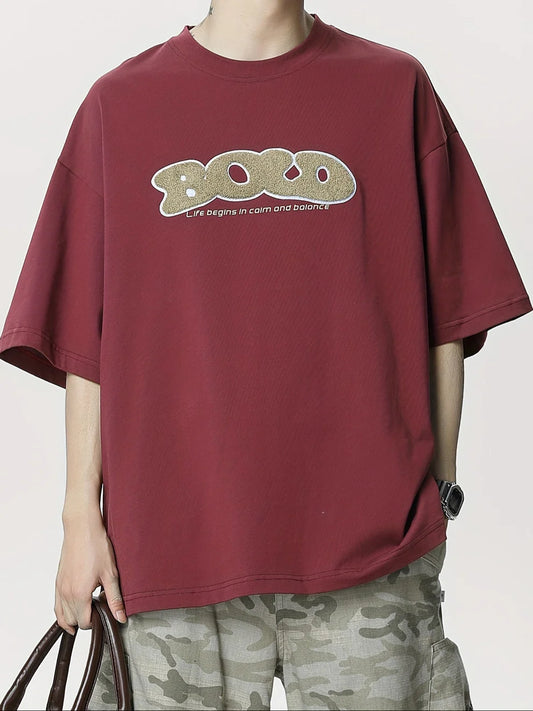 Camiseta casual de algodón para hombre con estampado bordado