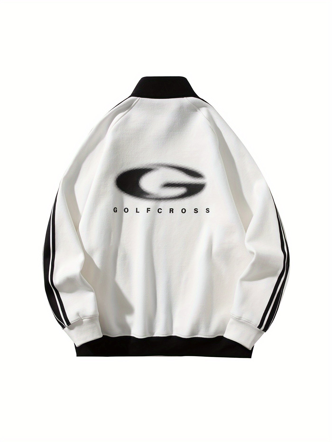 Sudadera casual con cremallera y bandas laterales - Mezcla de algodón, cuello alto, mangas largas, bolsillos blancos
