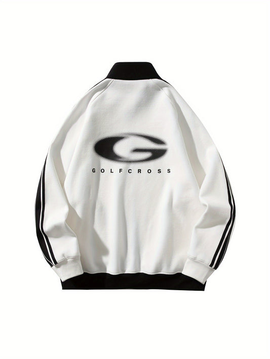 Sudadera casual con cremallera y bandas laterales - Mezcla de algodón, cuello alto, mangas largas, bolsillos blancos