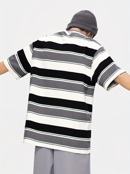 Camiseta de verano con cuello redondo a rayas para hombre