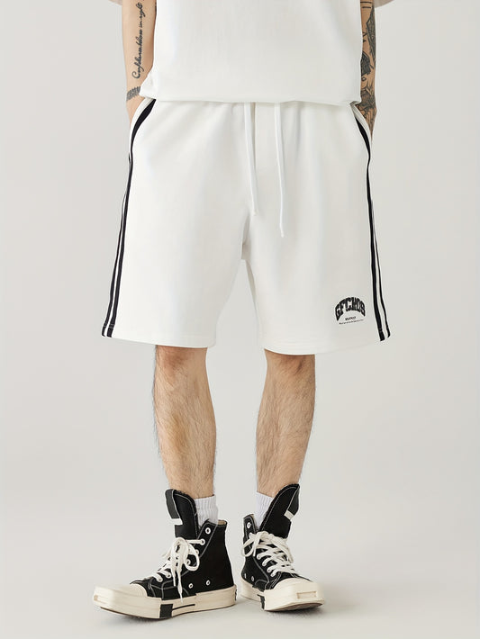 Pantalón corto amplio con rayas y estampado gráfico con bolsillos, cintura elástica y cordón