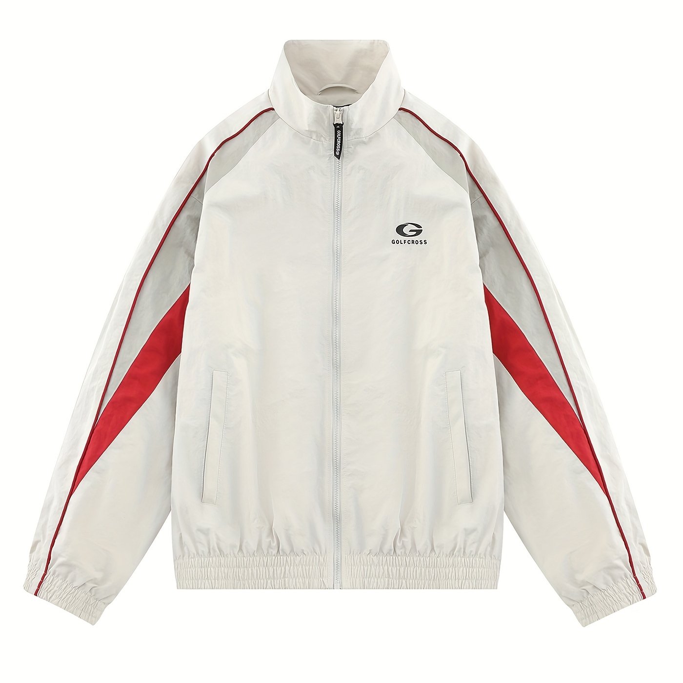 Chaqueta casual con mangas raglán rayadas en el lado con cuello alto, para primavera y otoño