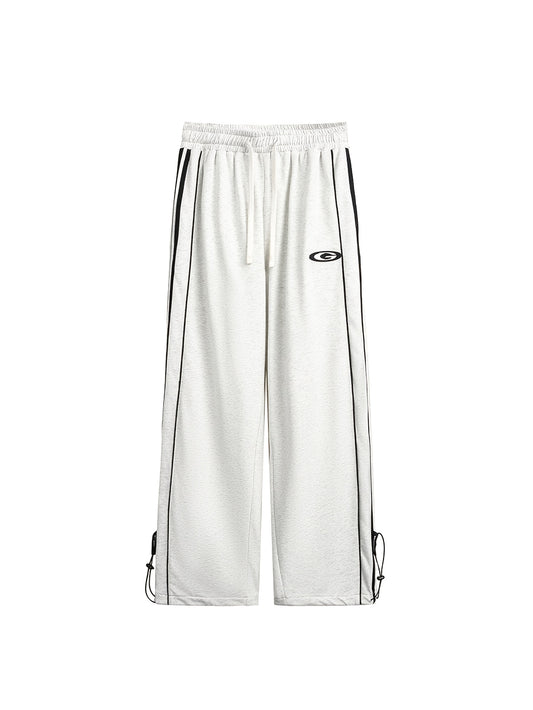 Pantalón casual de algodón con rayas laterales, corte holgado gris