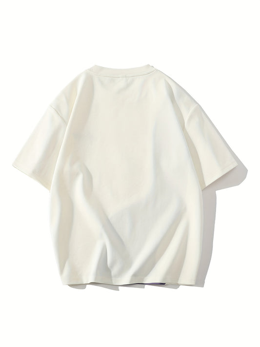 Camiseta de verano ligera y transpirable, con un diseño en contraste púrpura y beige