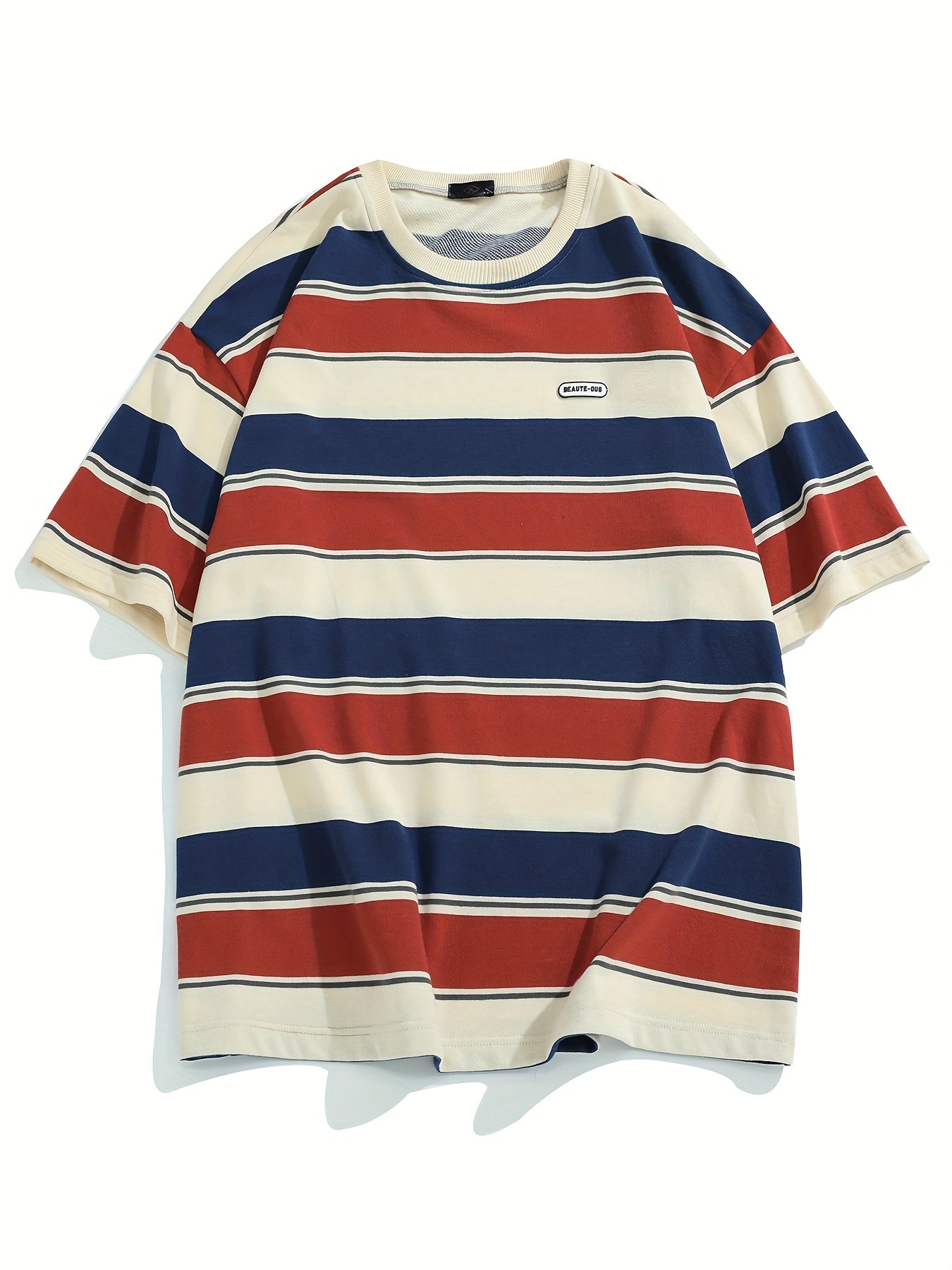 Camiseta de verano con cuello redondo a rayas para hombre