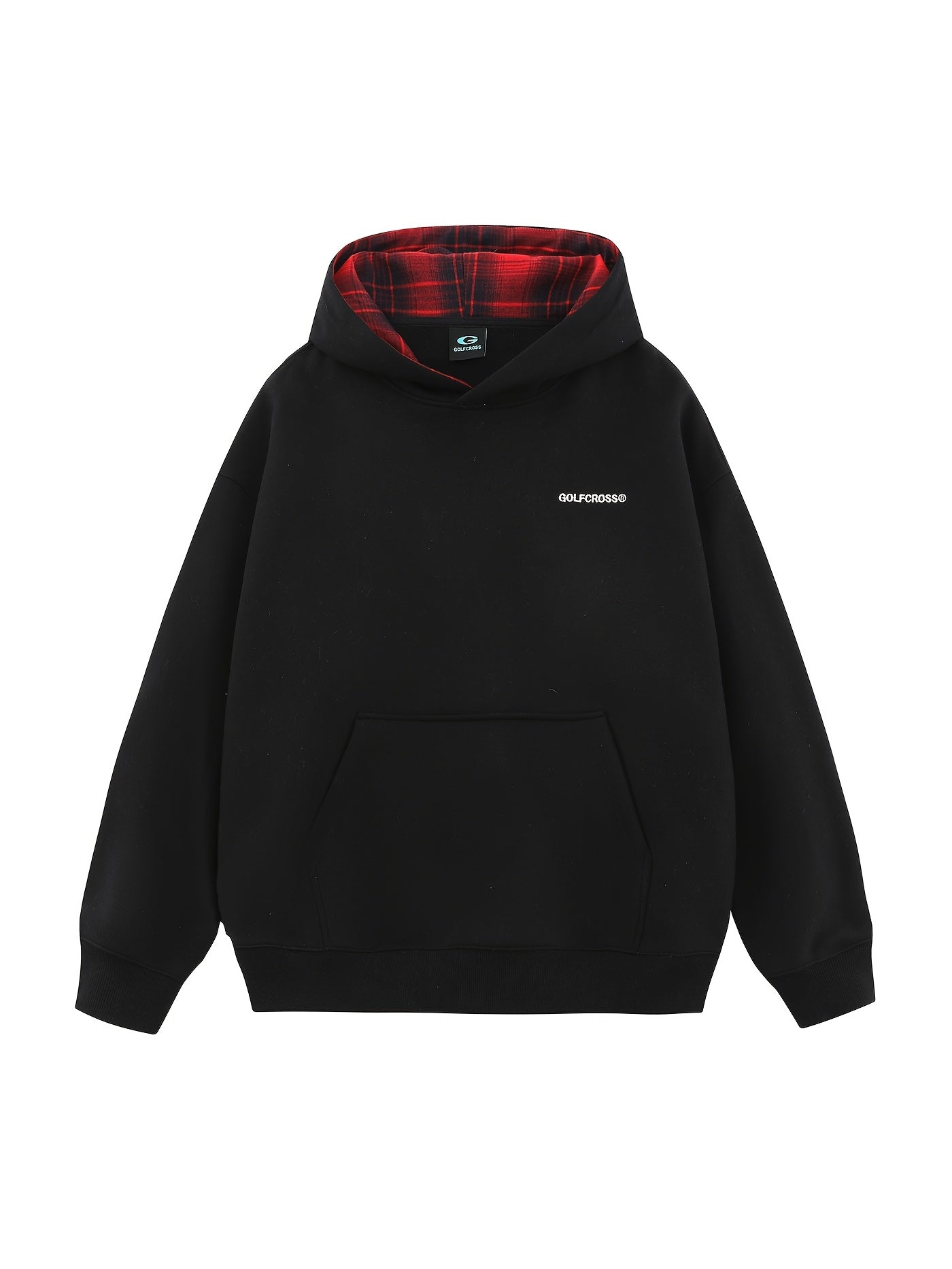 Men’s loose fit hoodie with plaid collar