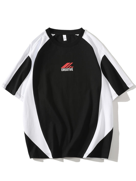 Camiseta de manga raglán para hombre, color block, contraste en blanco y negro