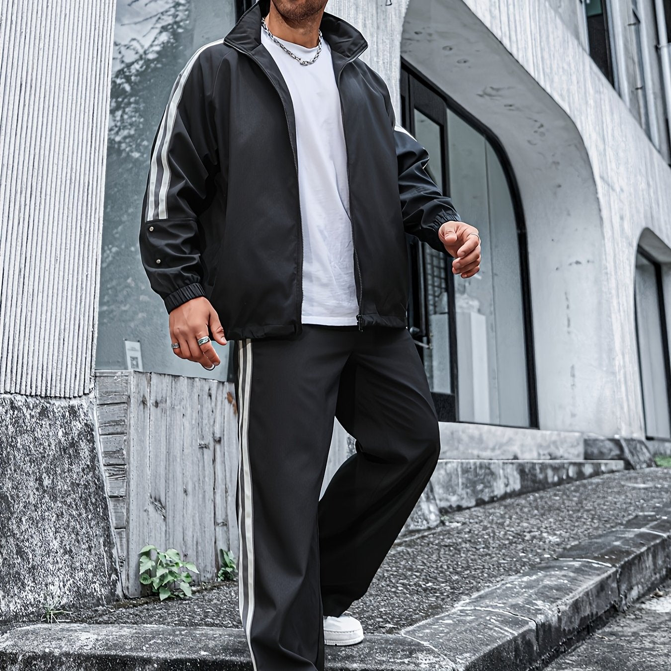 Black striped tracksuit set