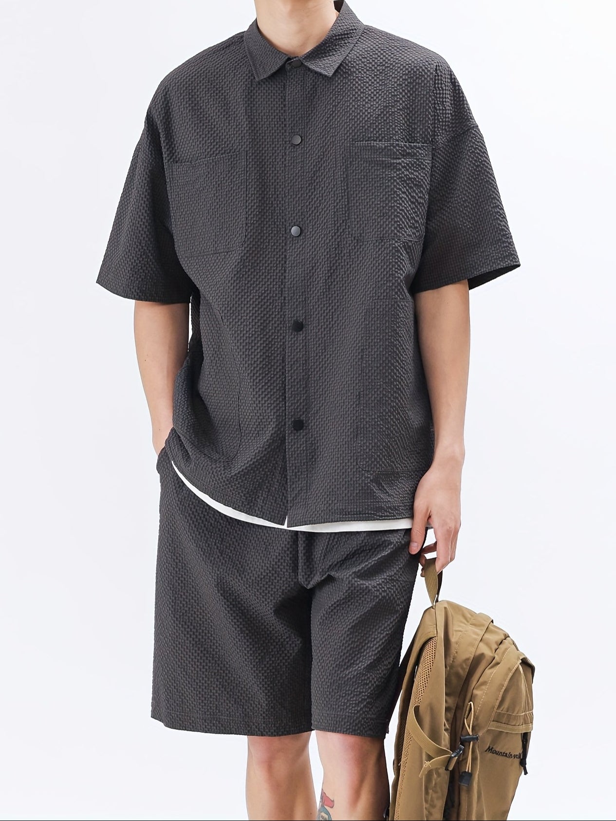 Conjunto de dos piezas casual para hombre, camisa de manga corta y pantalones cortos