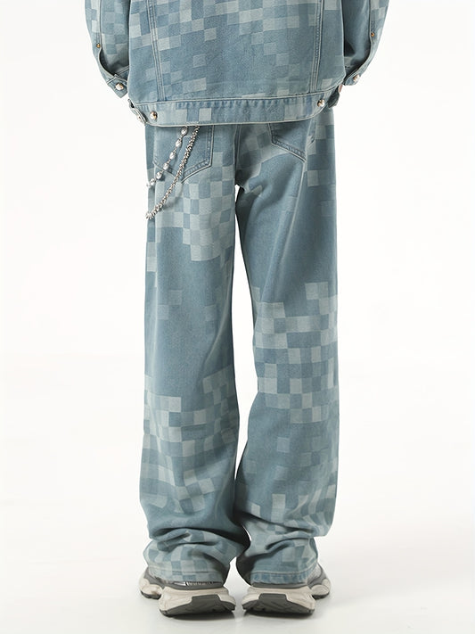Pantalones vaqueros de talla media para hombre, 1 pieza - Color sólido, tejido no elástico, corte clásico, cremallera, tejido, acabado deslavado, estilo básico para otoño/invierno
