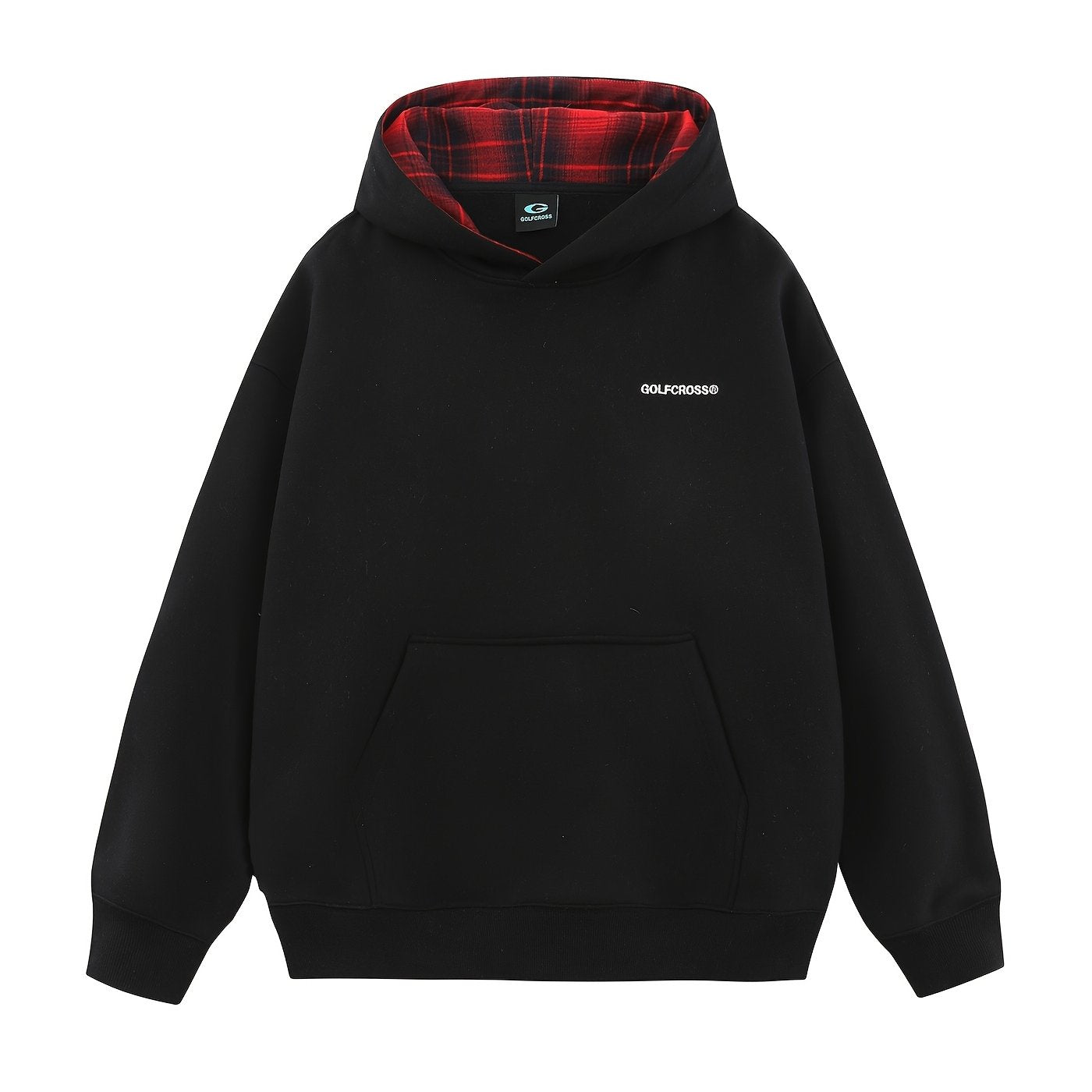 Men’s loose fit hoodie with plaid collar