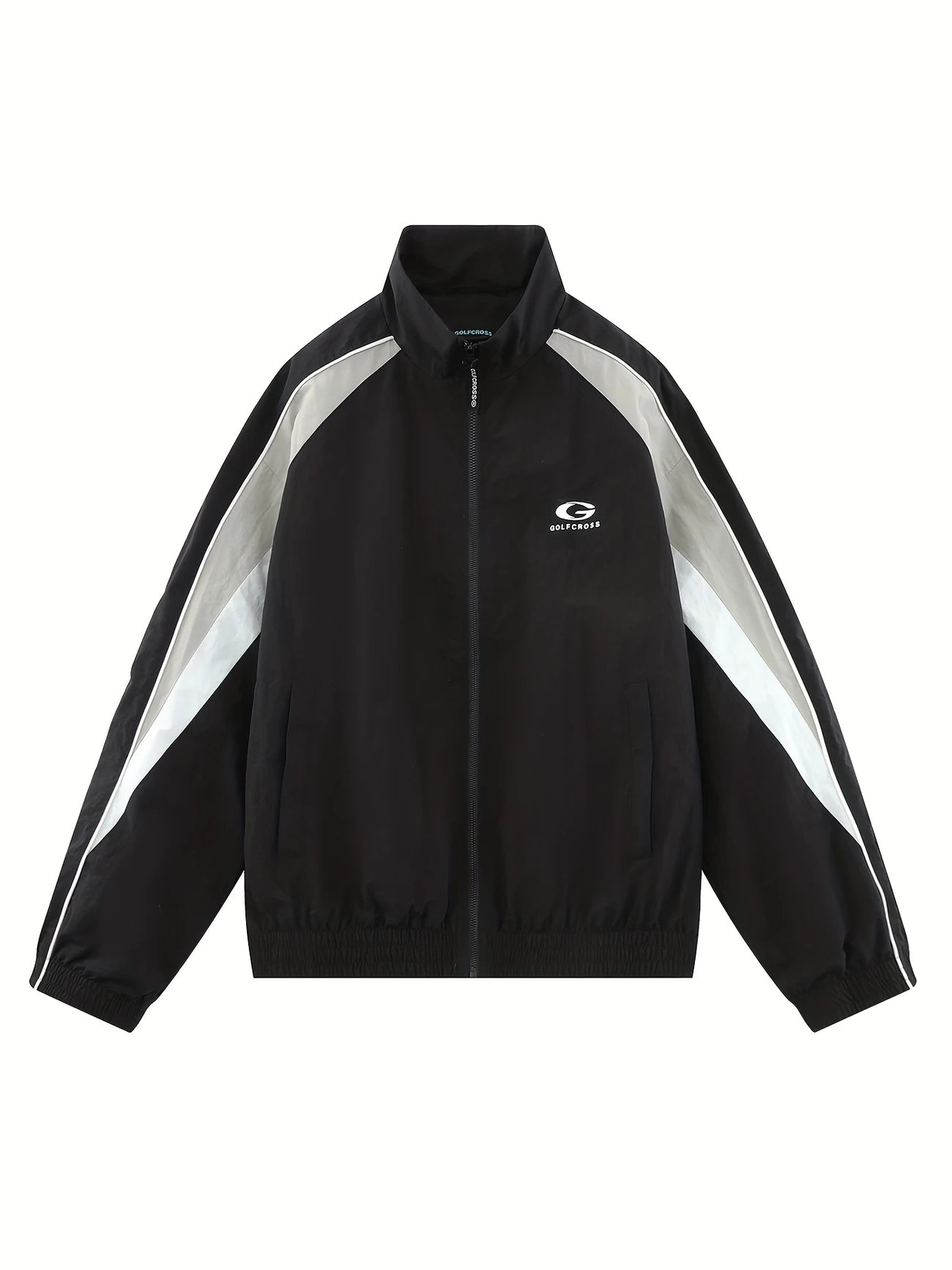 Chaqueta casual con mangas raglán rayadas en el lado con cuello alto, para primavera y otoño