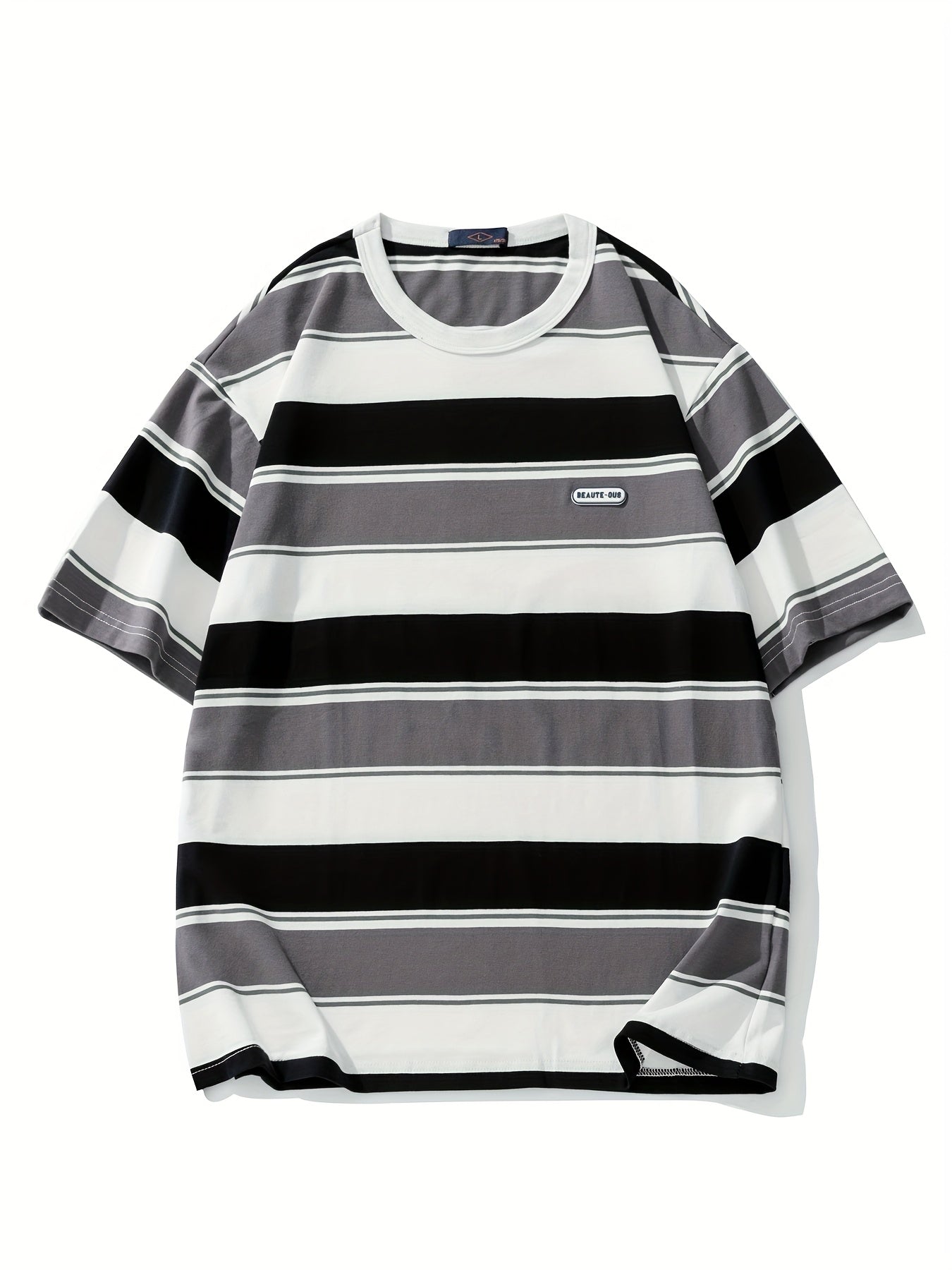 Camiseta de verano con cuello redondo a rayas para hombre