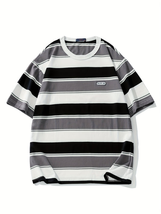 Camiseta de verano con cuello redondo a rayas para hombre