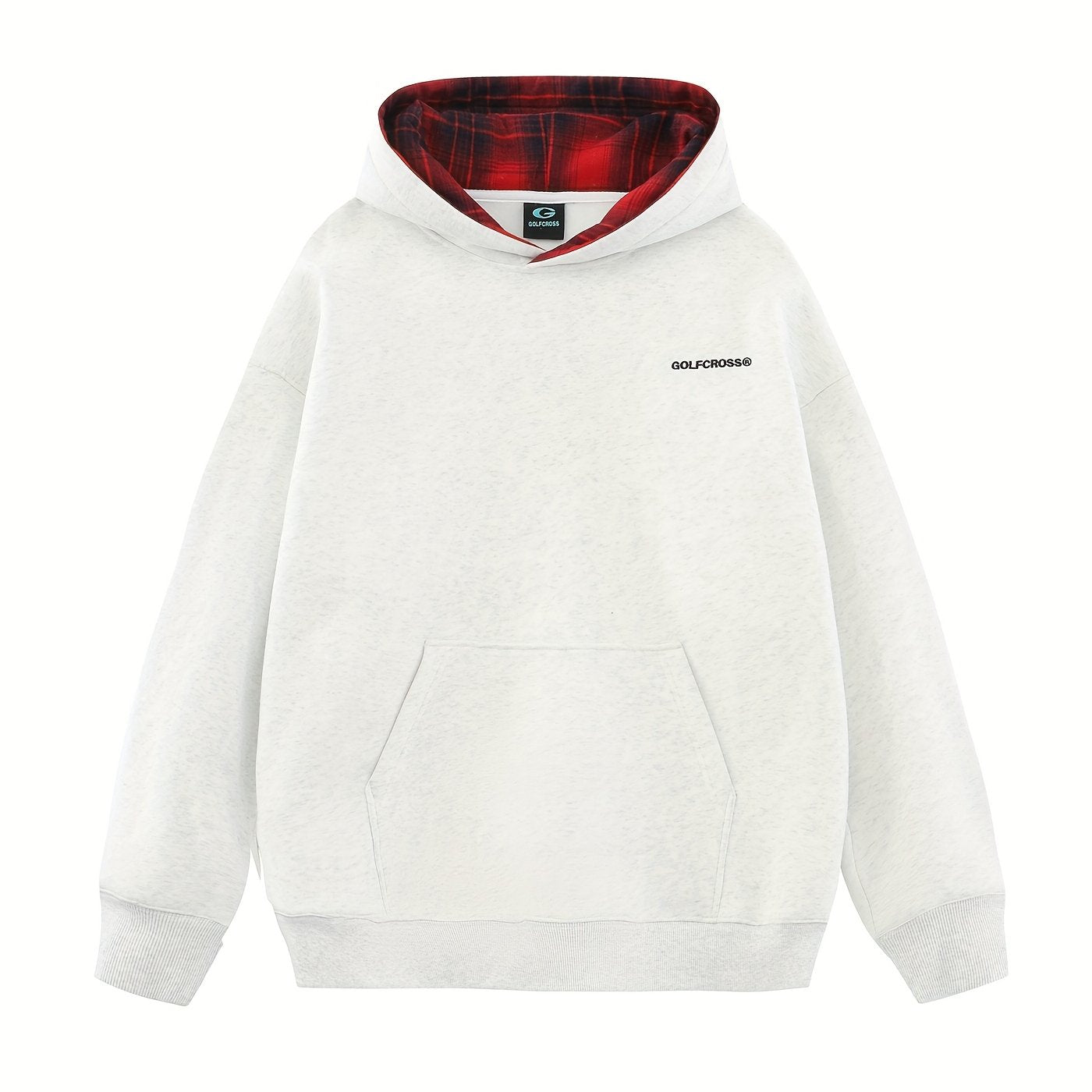 Men’s loose fit hoodie with plaid collar