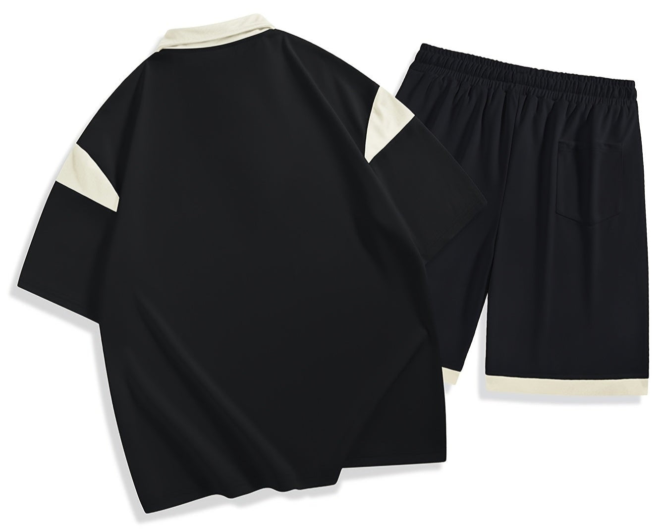Men's Casual Fashion Sports Set, Short Sleeve Polo Shirt with Collar and Loose Shorts