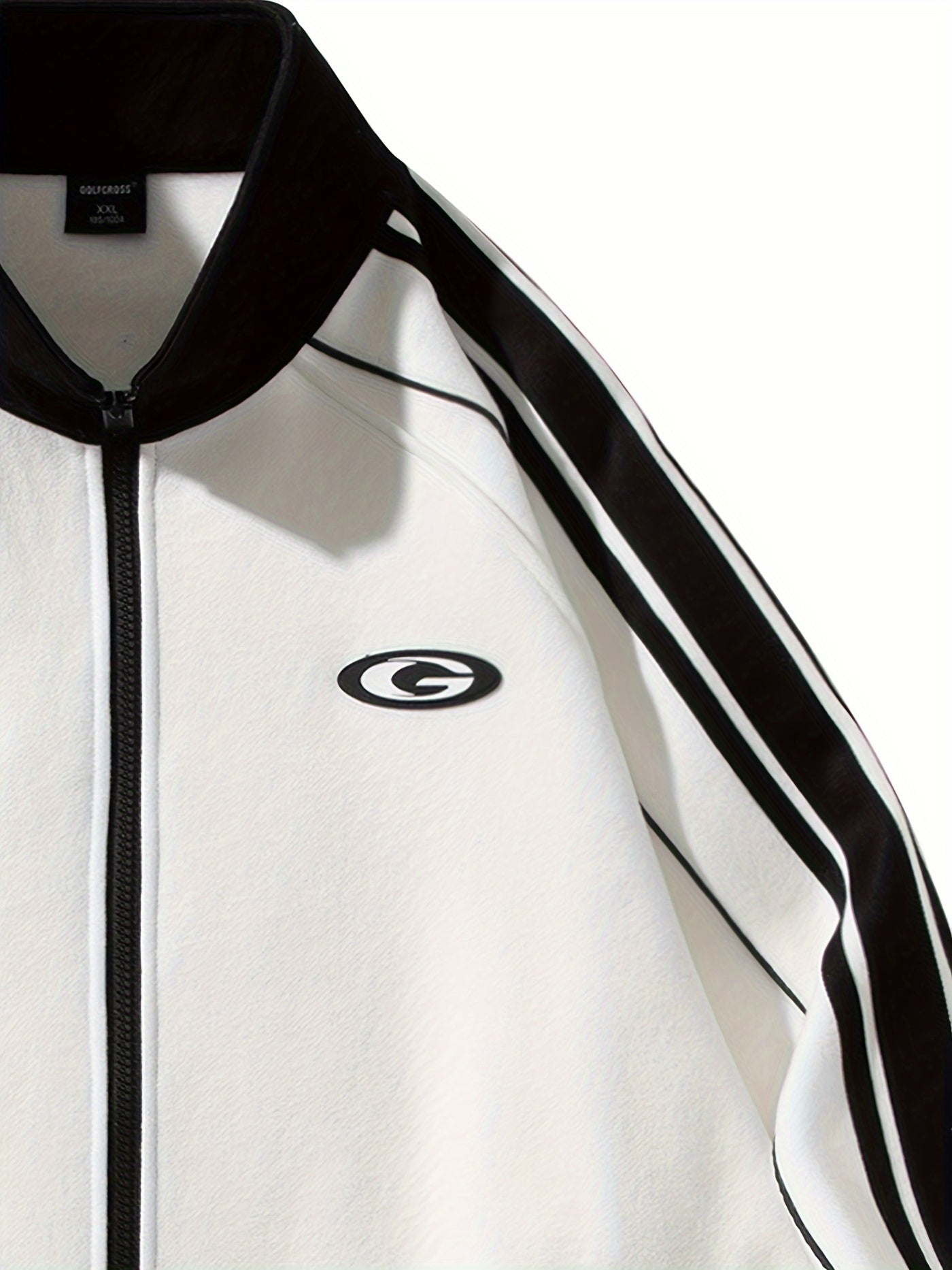 Sudadera casual con cremallera y bandas laterales - Mezcla de algodón, cuello alto, mangas largas, bolsillos blancos