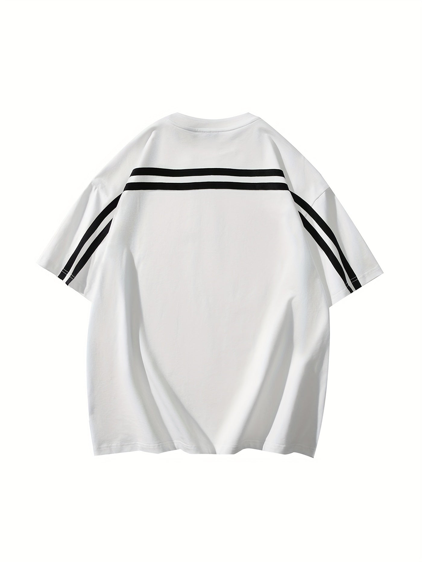 Camiseta de algodón casual para hombre con espalda a rayas y letras estampadas