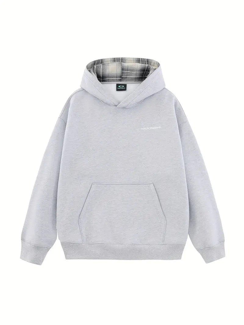 Men’s loose fit hoodie with plaid collar