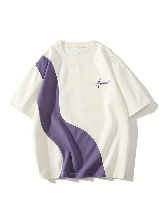 Camiseta de verano ligera y transpirable, con un diseño en contraste púrpura y beige