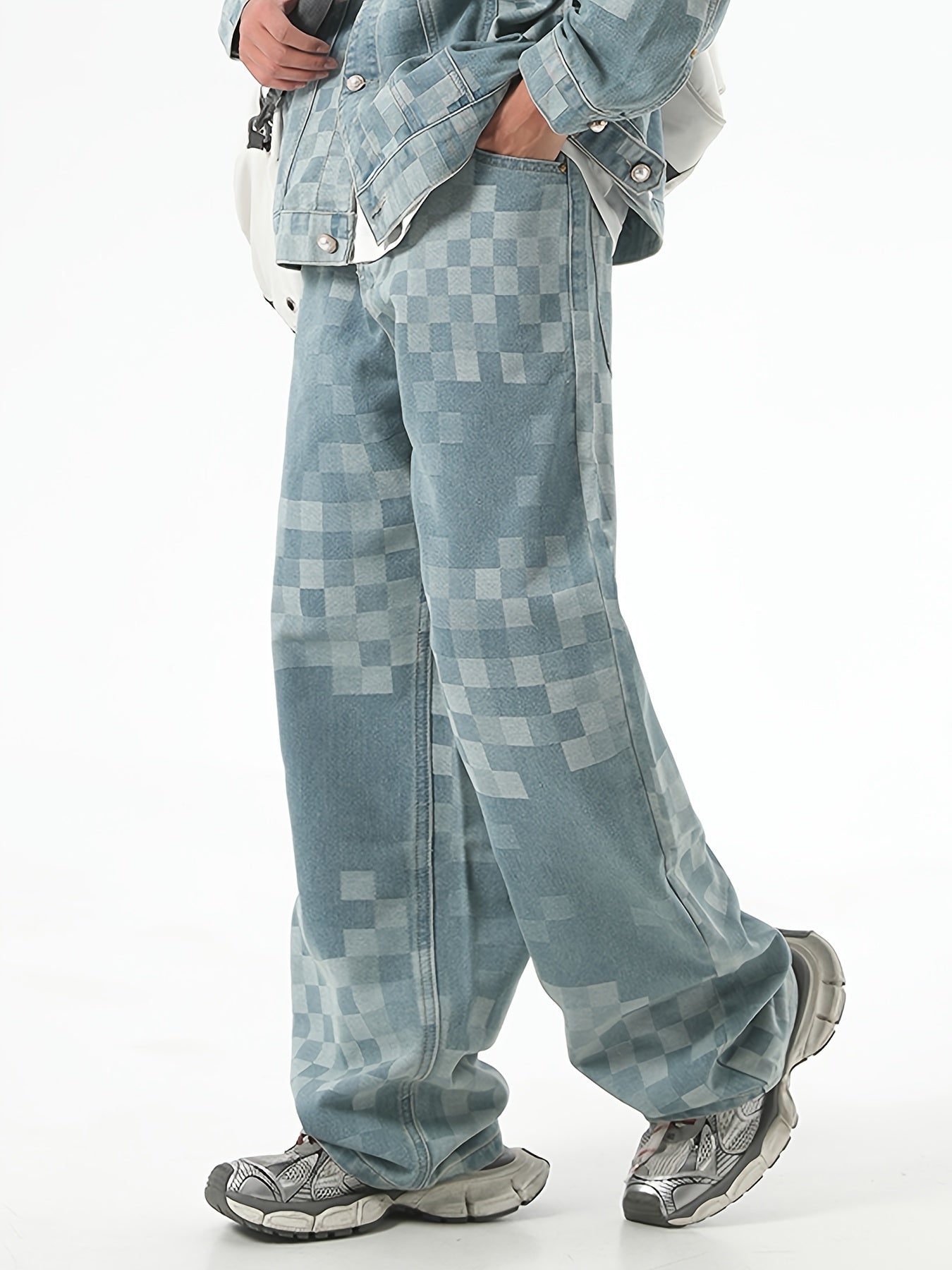 Pantalones vaqueros de talla media para hombre, 1 pieza - Color sólido, tejido no elástico, corte clásico, cremallera, tejido, acabado deslavado, estilo básico para otoño/invierno