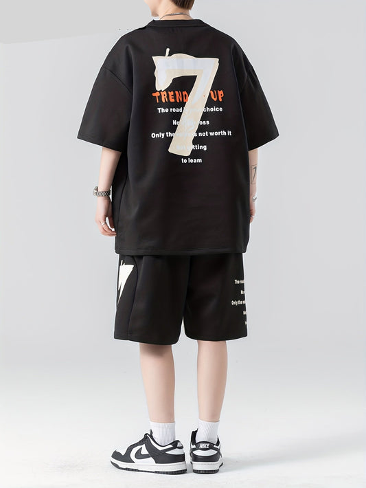 Ensemble décontracté pour homme, t-shirt à manches courtes imprimé patchwork tendance pour l'été, ensemble complet