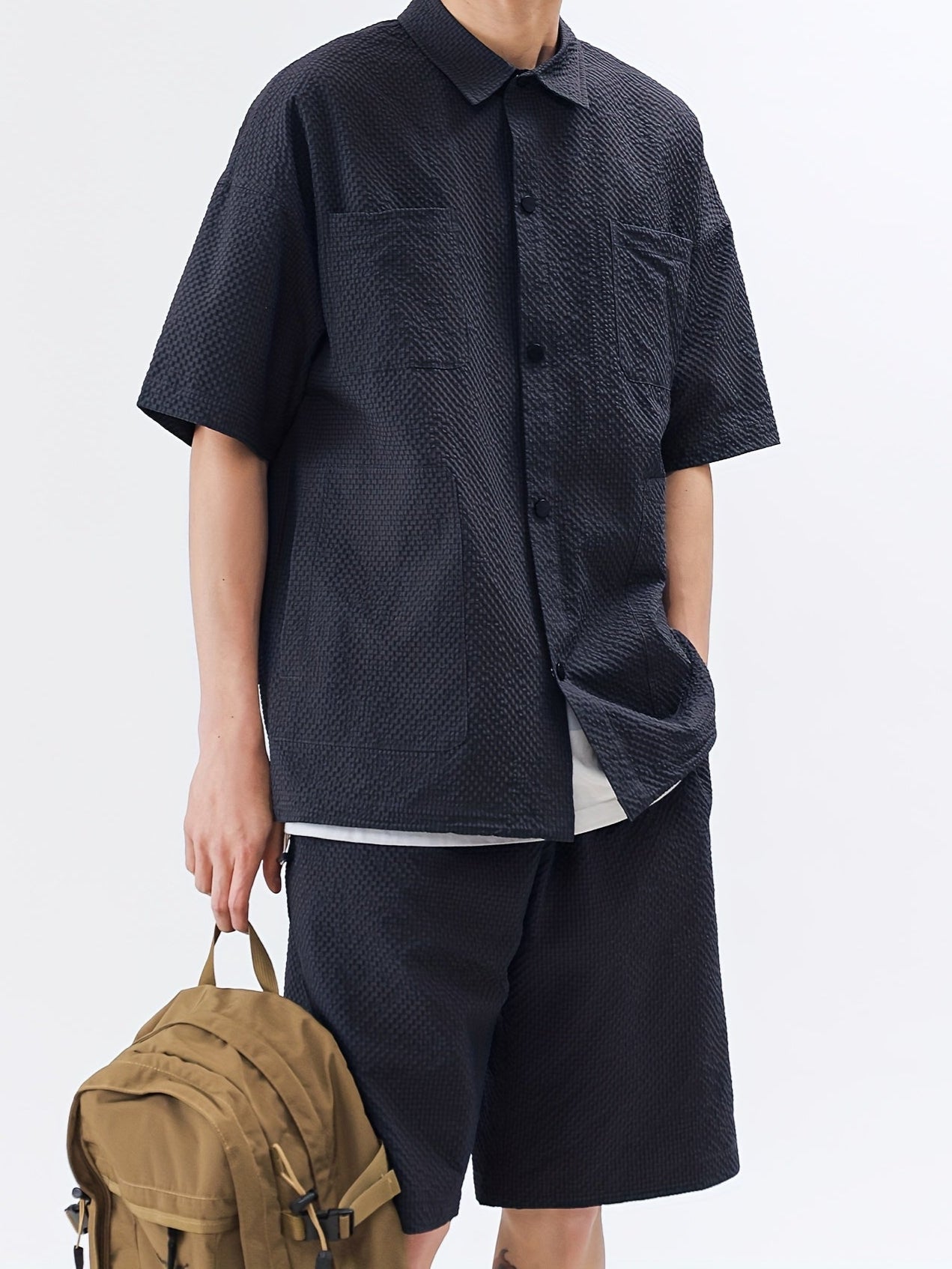 Conjunto de dos piezas casual para hombre, camisa de manga corta y pantalones cortos
