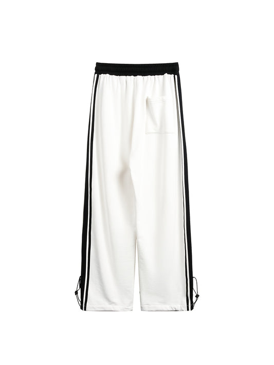 Pantalón informal de algodón con rayas laterales, corte holgado blanco