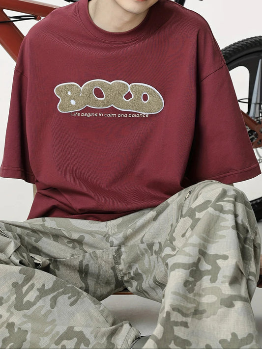Camiseta casual de algodón para hombre con estampado bordado