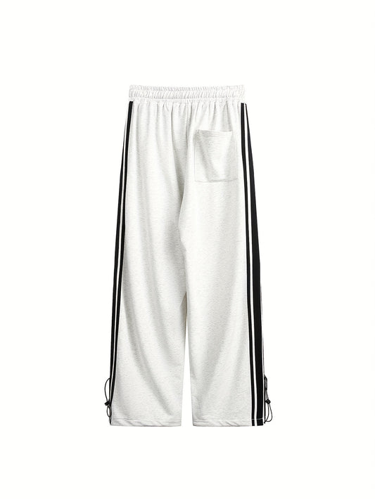 Pantalón casual de algodón con rayas laterales, corte holgado gris