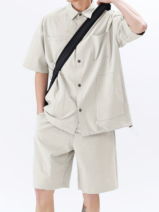 Conjunto de dos piezas casual para hombre, camisa de manga corta y pantalones cortos