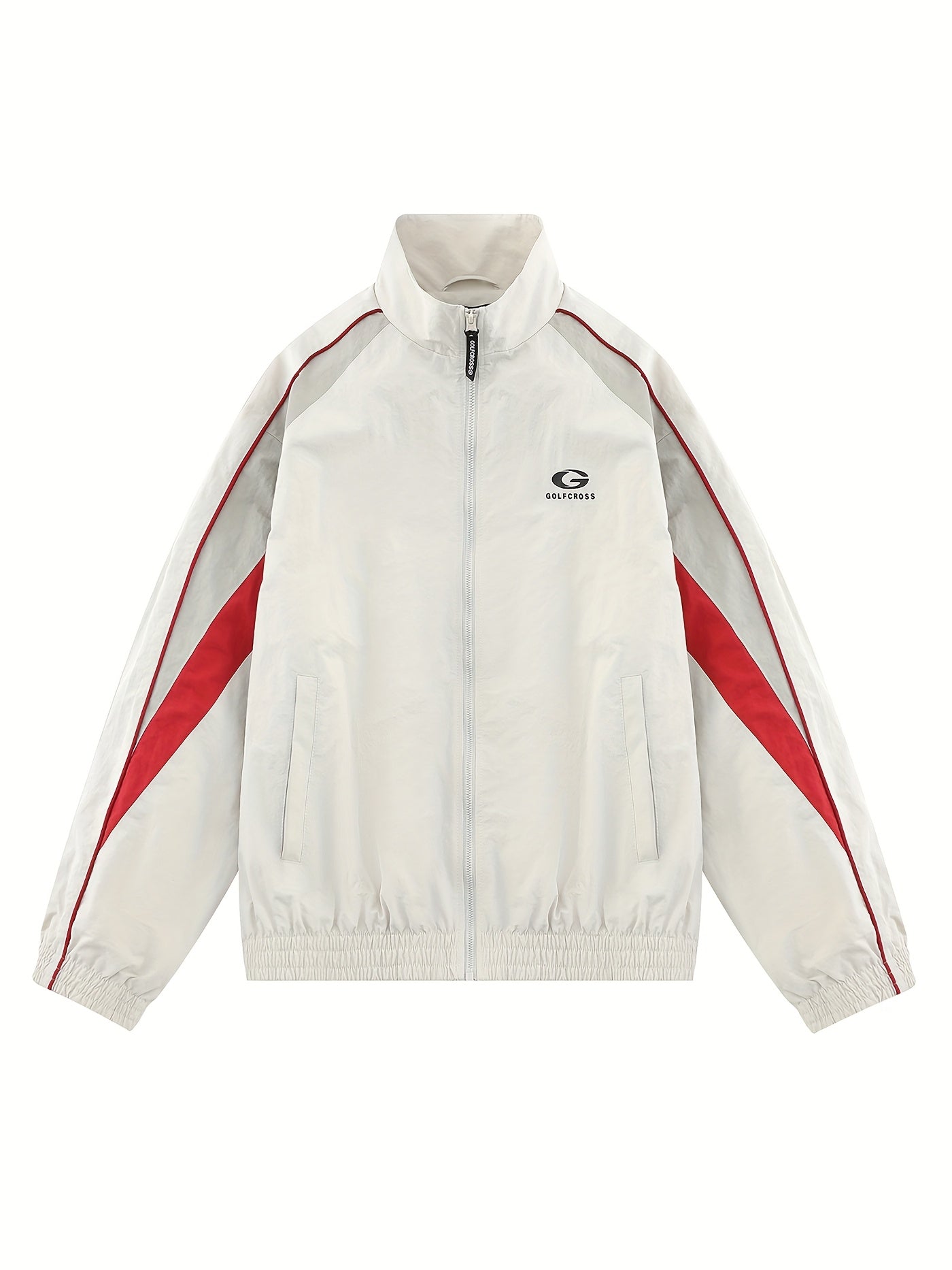 Chaqueta casual con mangas raglán rayadas en el lado con cuello alto, para primavera y otoño