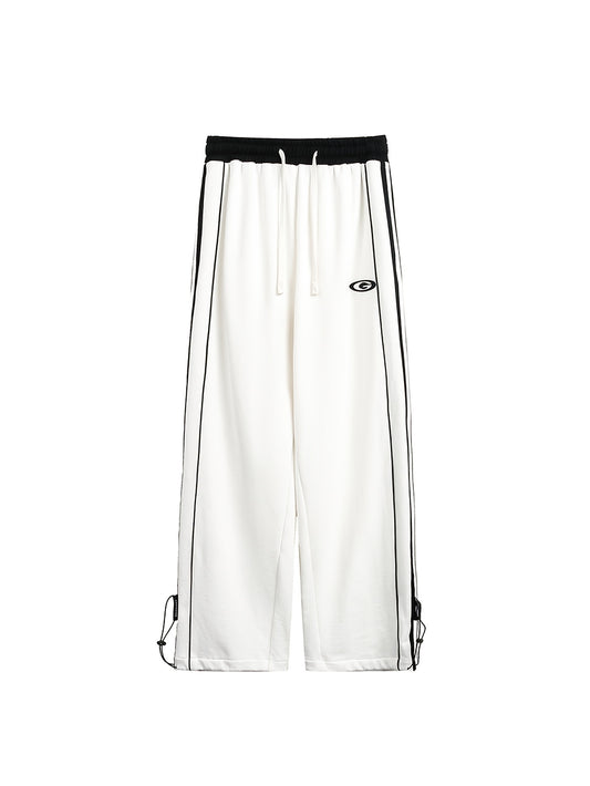 Pantalón informal de algodón con rayas laterales, corte holgado blanco