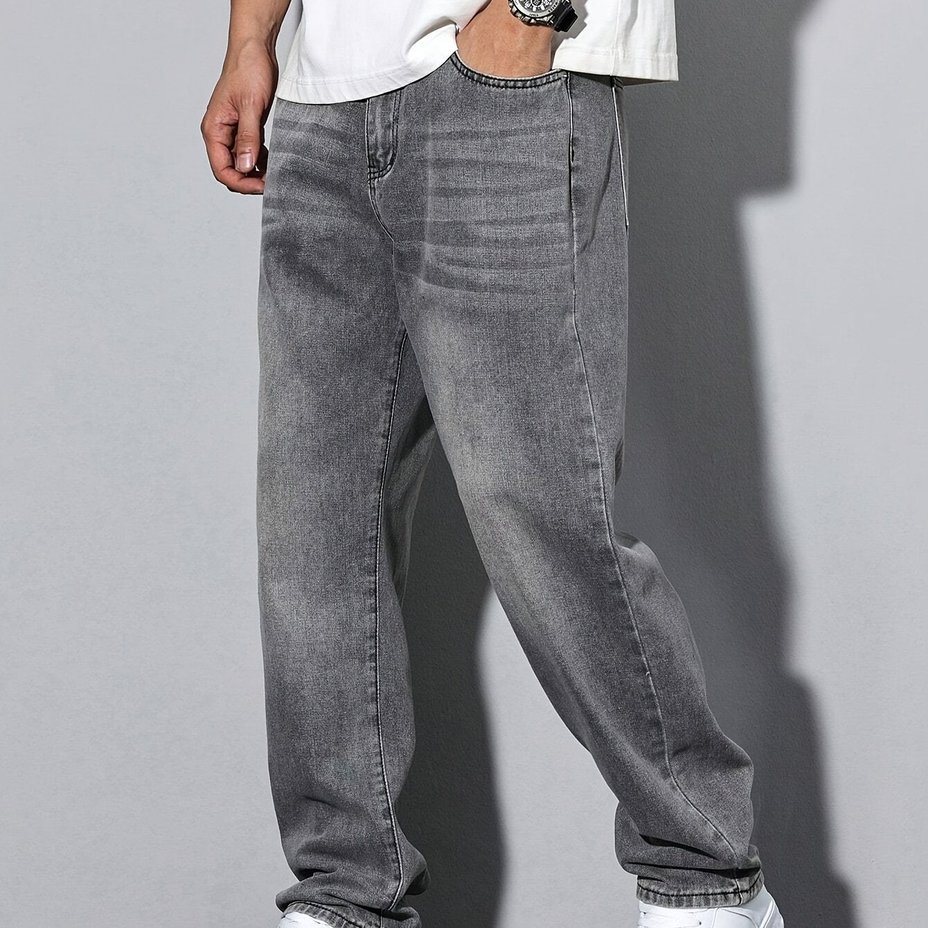 Men’s jeans - grey, aged details, casual cut, machine washable,